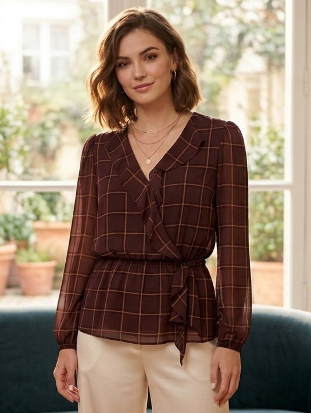 NWT Calvin Klein L Old Money Timeless Romantic Preppy Ruffle Chiffon Blouse